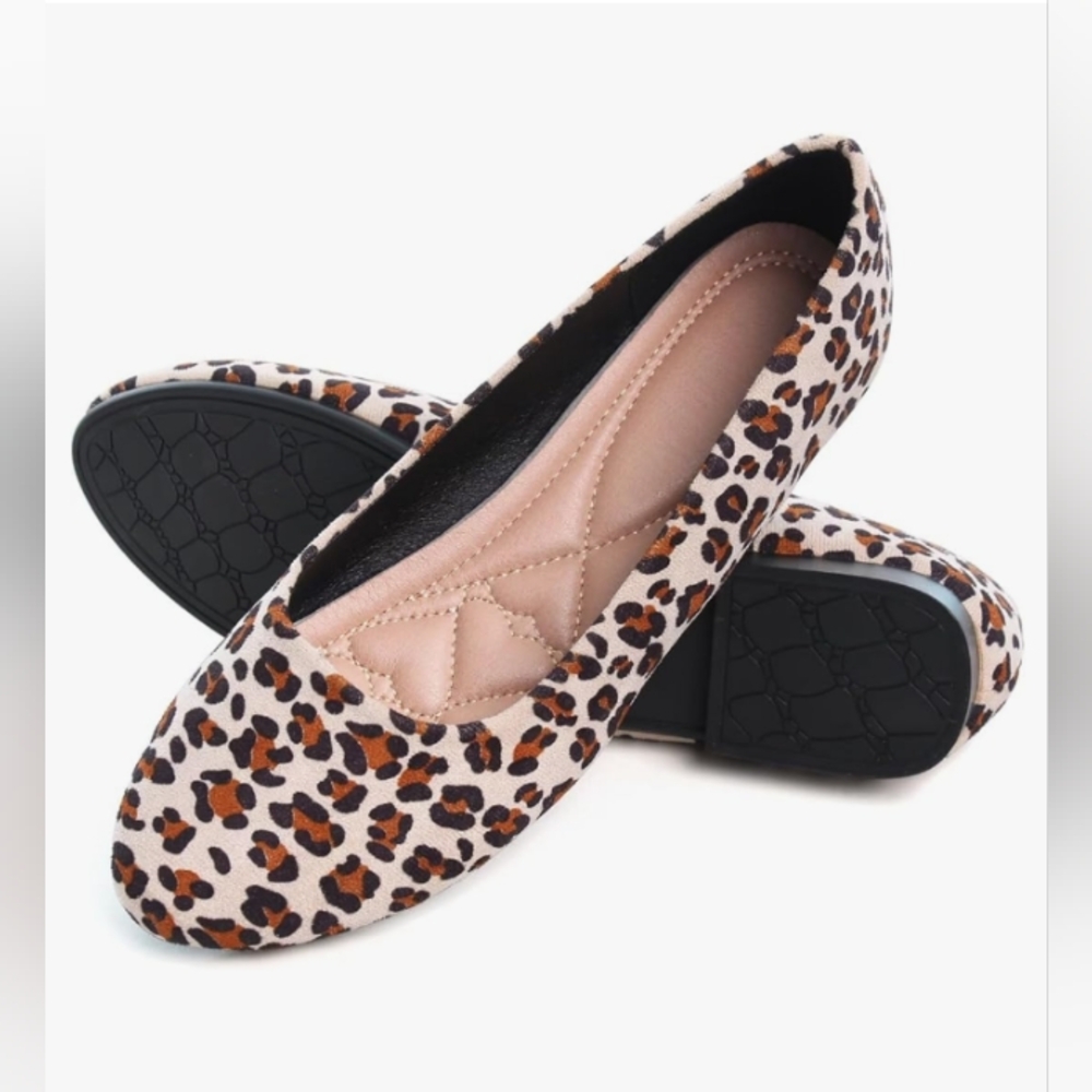 Leopard print Pointed Toe Flats Comfortable Flat Ballet Shoes size 8 cheetah nwt